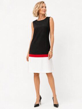 Space Style Concept Black, Red & White Colorblock Sleeveless Dress